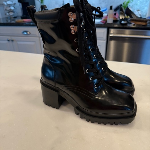 ALLSAINTS INDIGO Lace Up High Heel Combat Boots BLACK PATENT LEATHER US 8 EU 38 - Picture 4 of 15